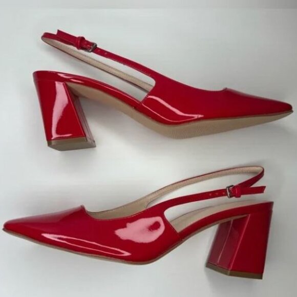 NWT Marc Fisher Leanea Slingback Red Glossy Faux-patent Leather Pump Block Heel - Picture 13 of 15